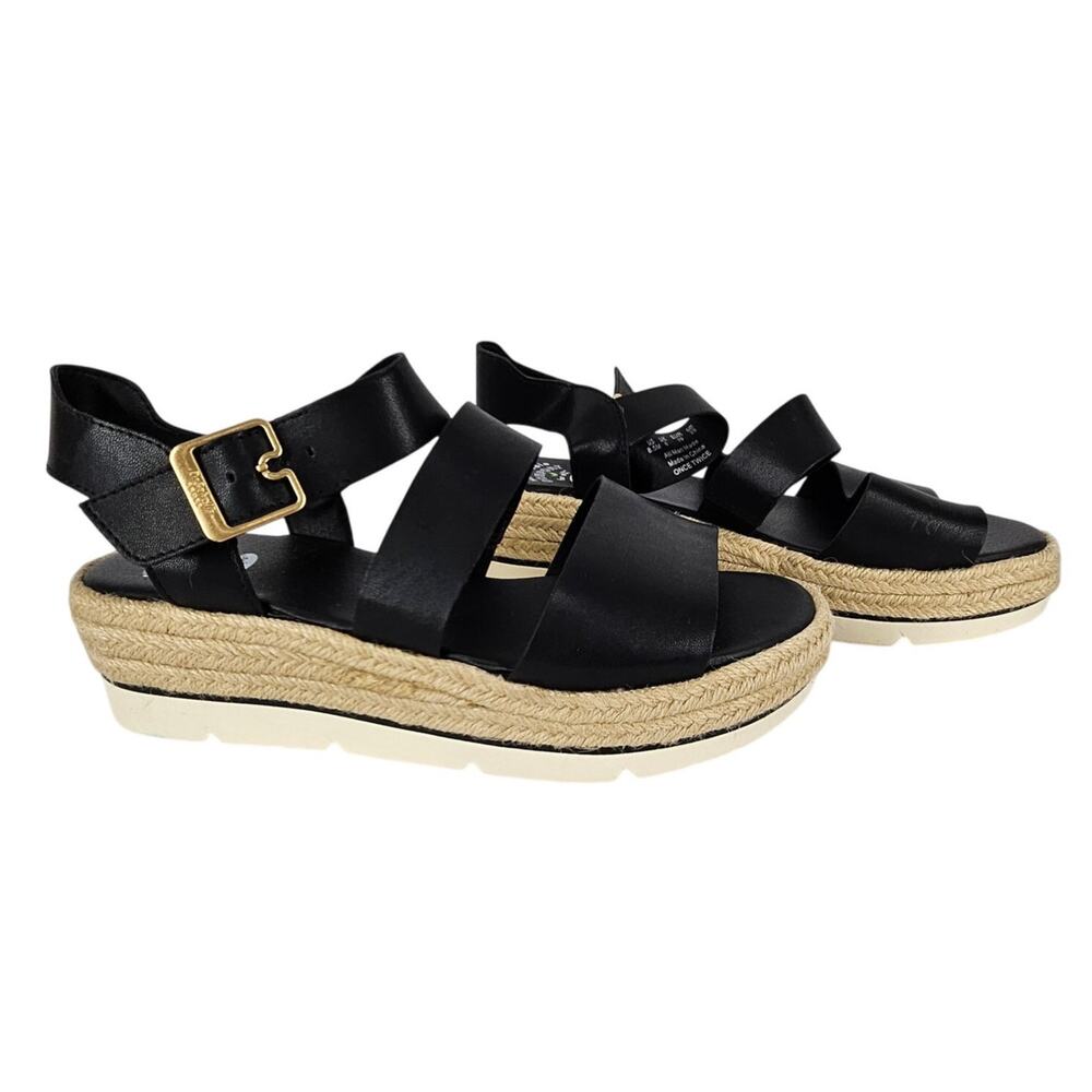 DR. SCHOLL'S ONCE TWICE ESPADRILLE PLATFORM WEDGE SANDAL BLACK SIZE 8.5 MEDIUM